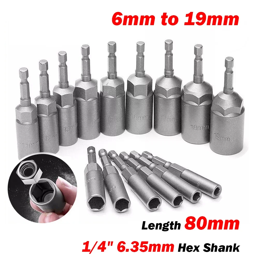 1 Stuks Lengte 80Mm Extra Diepe Zeskant Moer Driver Bit Socket Impact Boor Bits 1/4 