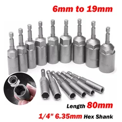 1Pcs Length 80mm Extra Deep Hex Nut Driver Bit Socket Impact Drill Bits 1/4