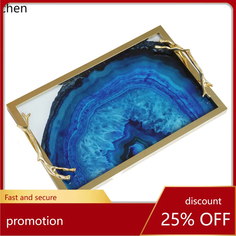 

ZML Glass New Home Storage Tray Agate Stone Home Metal Decorative Item