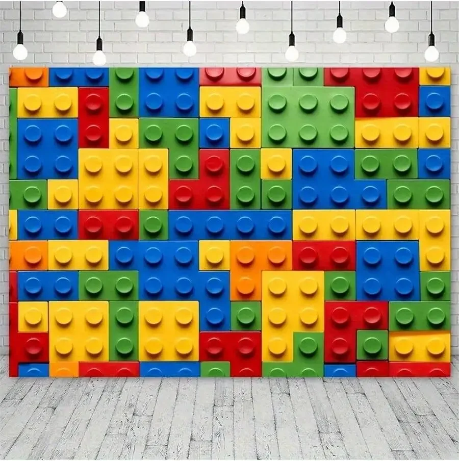 Building Block Theme Party Tapestry Birthday Banner Decorations Photo Booth Studio Props Tablecloths Curtains Background Banner