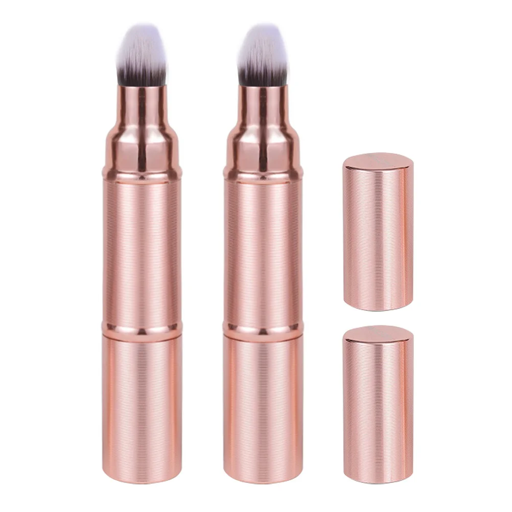 

2Pcs Compact Makeup Brush Dual Ended Retractable with Cap for on-The-Go Touch-Ups Foundation and Blush Application