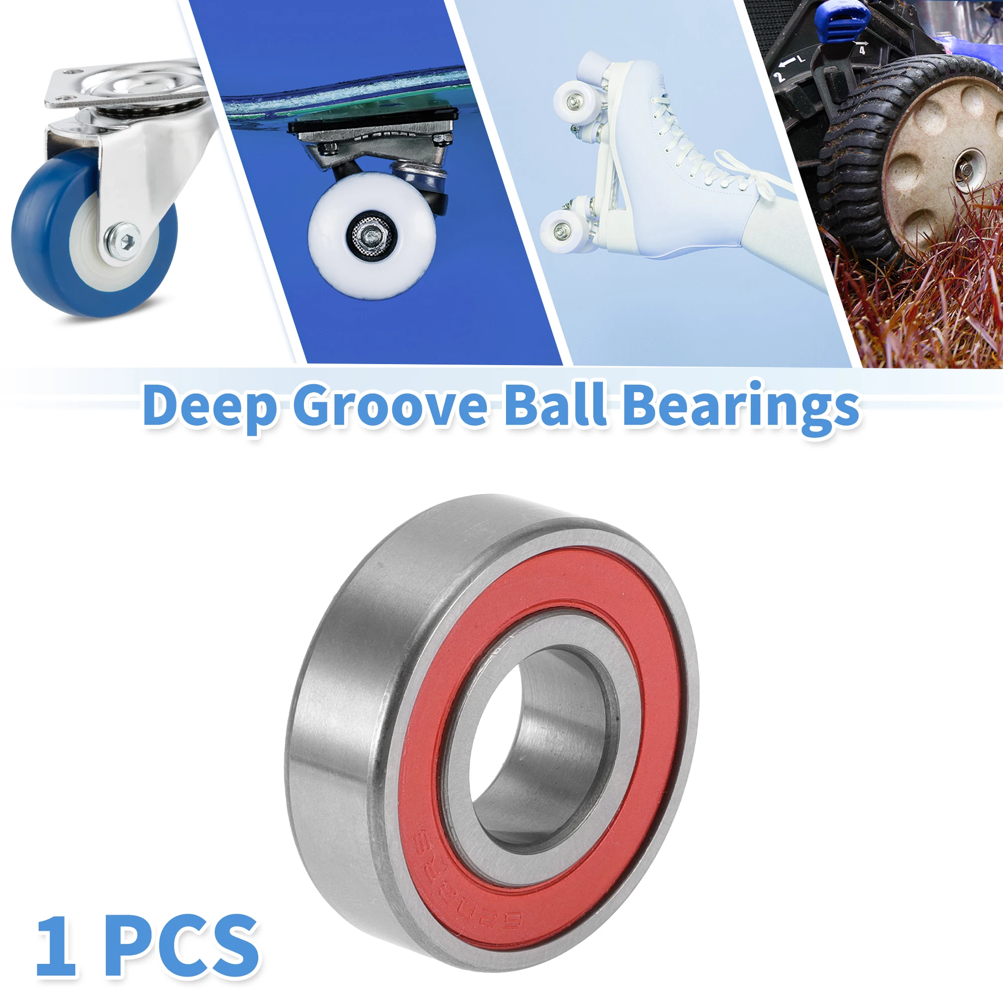 Motoforti 6203LLU Deep Groove Ball Bearings Lubricated Bearings Double Rubber Seal 17x40x12mm Red Silver Tone