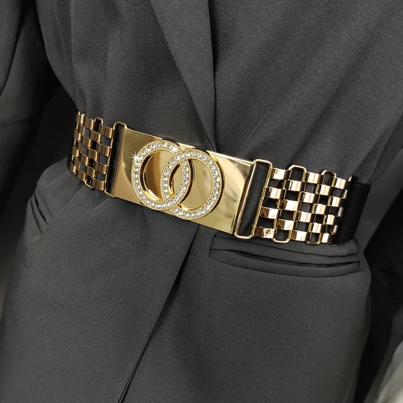 Cinturón de cadena dorado elástico a la moda para mujer, fajas elásticas para cintura, cinturones de diseñador para mujer, corsé de alta calidad,