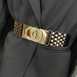 Fashion Elastic Gold Chain Belt Female Waist Stretch Cummerbunds Designer Belts For Women High Quality Corset Waistband New