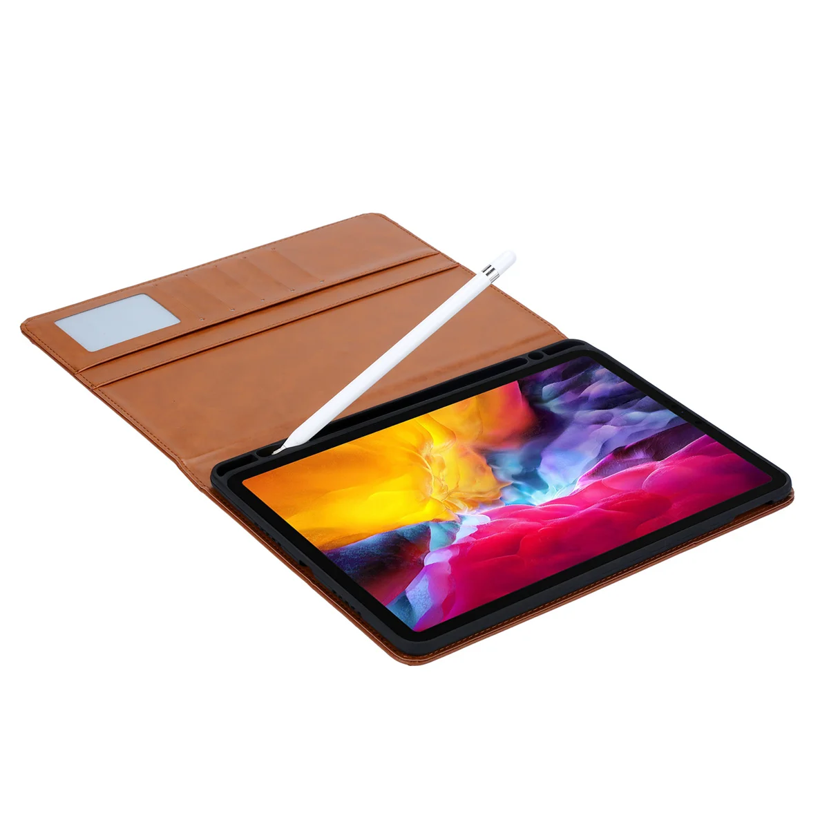 Luxury Leather Texture Business Card Holder Flip Case for iPad Pro 12.9 2022/2021/2020/2018 Magnetic Flip Cover with Pen Slot