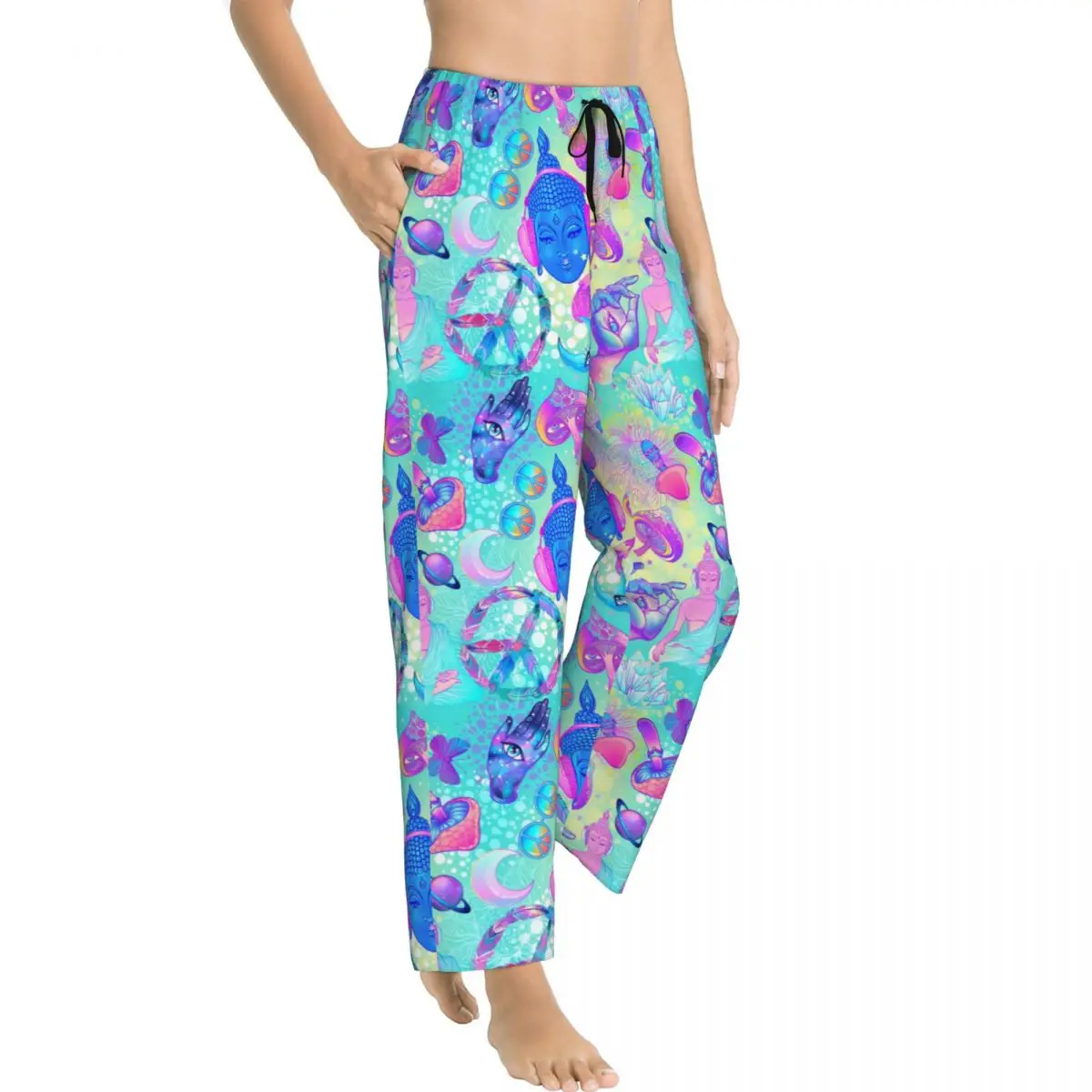 Custom Print Psychedelic Magic Mushrooms Pajama Pants Womens Trippy Pattern Sleep Sleepwear Bottoms with Pockets