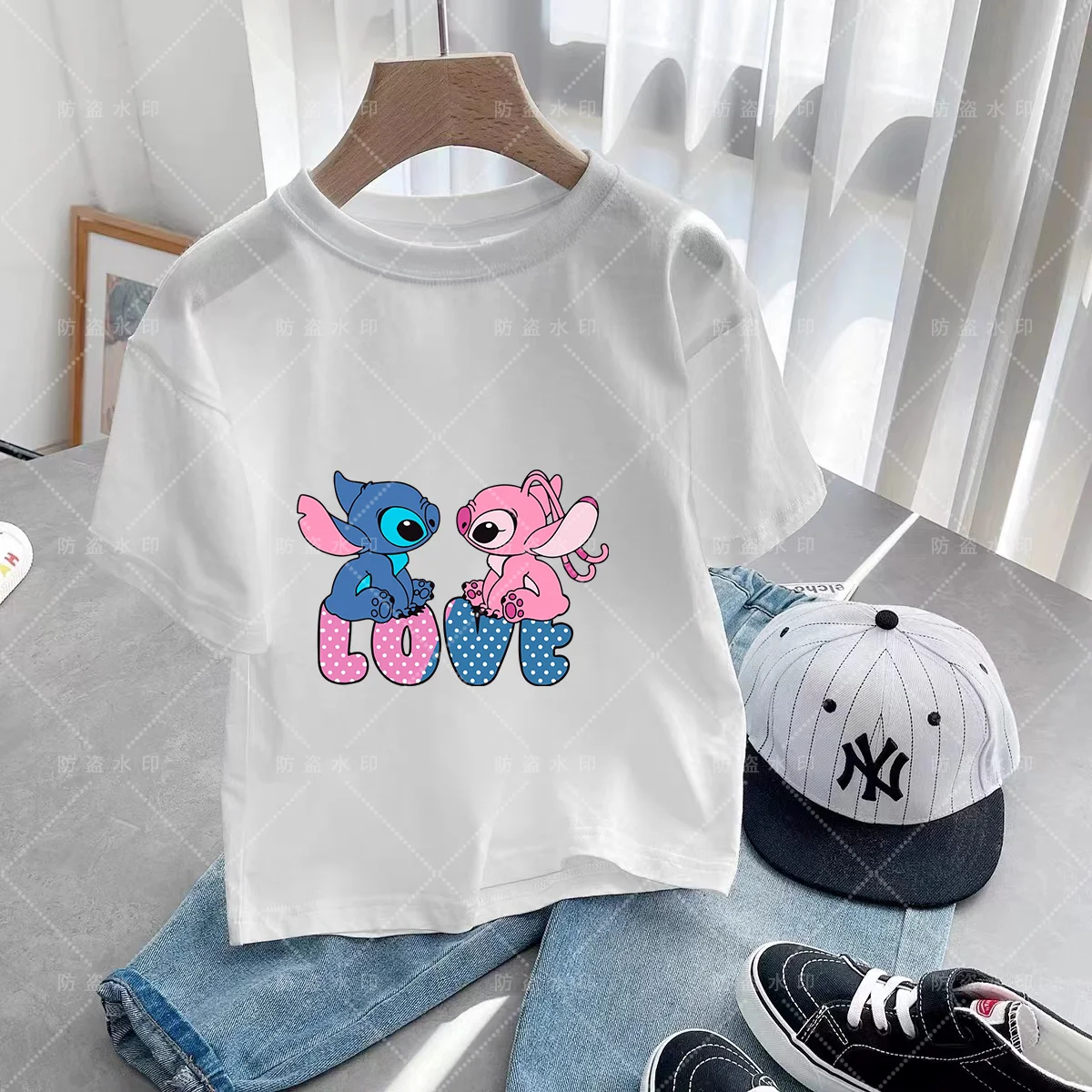 Summer Kawaii Cartoons Lilo and Stitch Girls Tops Children Top T-shirts Y2k Children Clothes 2024 Kawaii Cartoons Kawaii Mother