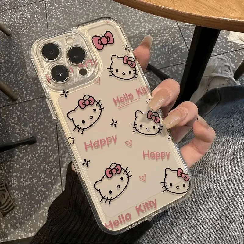 

Sanrio Hello Kitty Phone Case for iPhone 15 14 13 12 11 Pro Max X XR XS Cute Cartoon Anti Drop Transparent Protective Case Gift