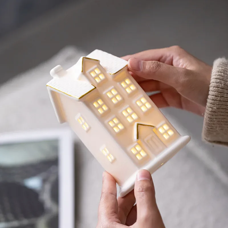 Led Ceramic Small House Small Night Light Desktop Atmosphere Props