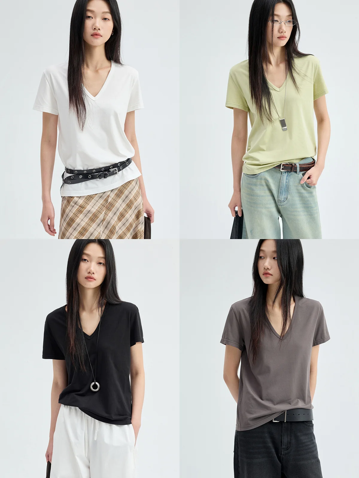 

JUSLIN Bare Sensation Soft Modal ort Sve T-irt V-Ne Slim Fit Casual Versatile Women's Top Cotton Modal Spandex Blend