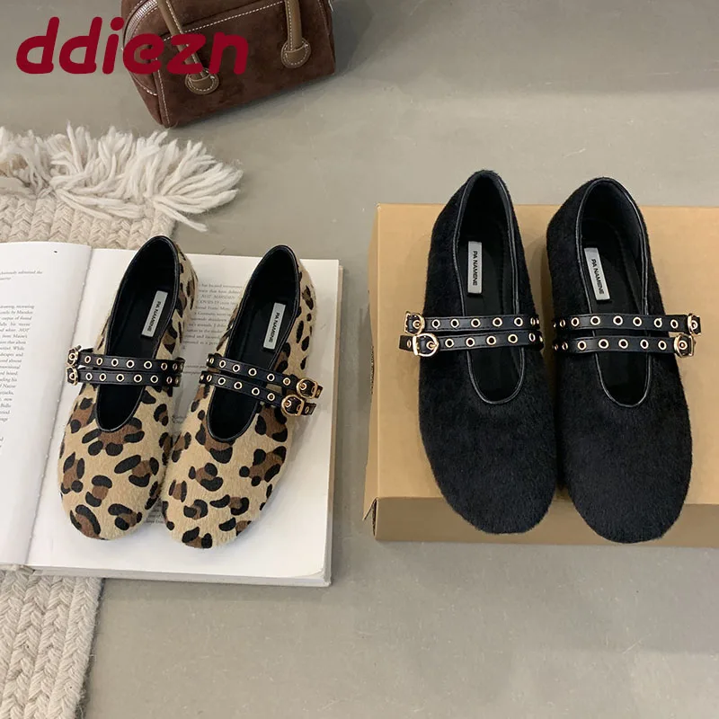 

Женская модная женская обувь Мэри Джейн на плоской подошве с леопардовым принтом, мягкая женская обувь с круглым носком, женские туфли на плоской подошве с пряжкой и ремешком