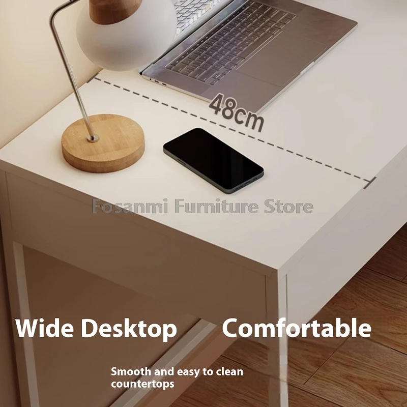 Minimalistischer Computertisch mit weißem Metallrahmen, Eisen, Arbeitszimmer, Gaming, platzsparender Tisch für Schlafzimmer, kompakte Büroschreibtische mit Stauraum