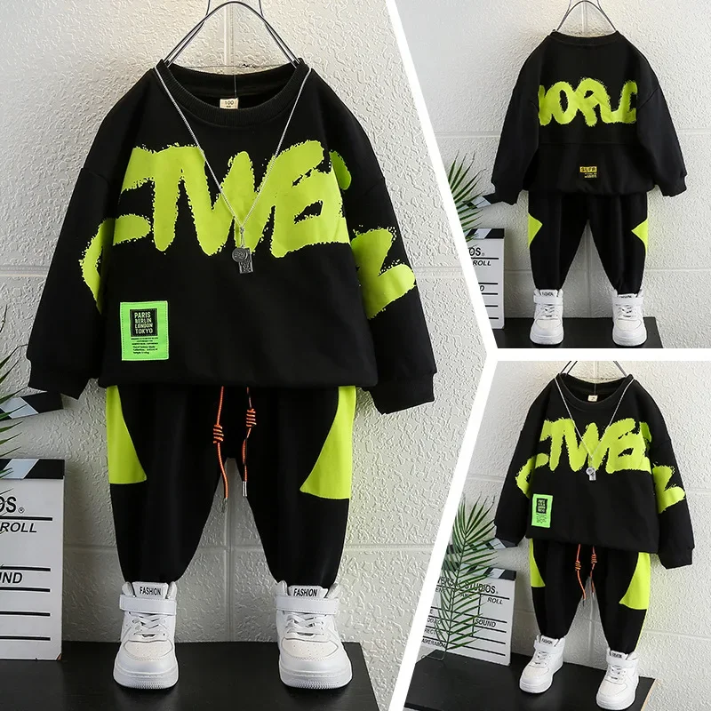 

2023 Autumn Children Boys Clothes Sets Letter Long Sleeve Casual Hoodie Sweatshirt+Pants 2Pcs Kids Clothes Sports Outfits