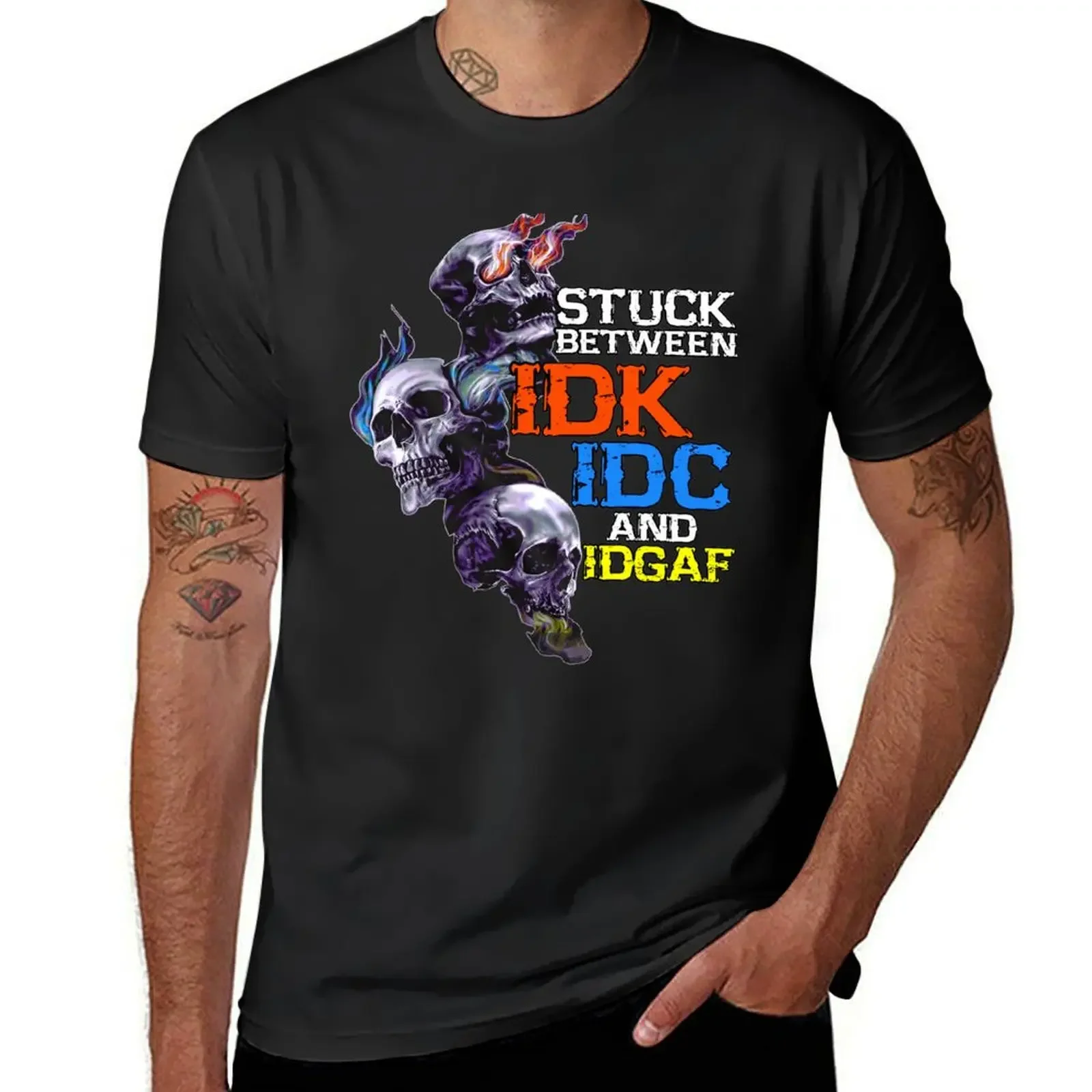 Stuck Between IDK IDC And IDGAF Skull T-Shirt cheap stuff sports fans summer clothes mens designer clothes