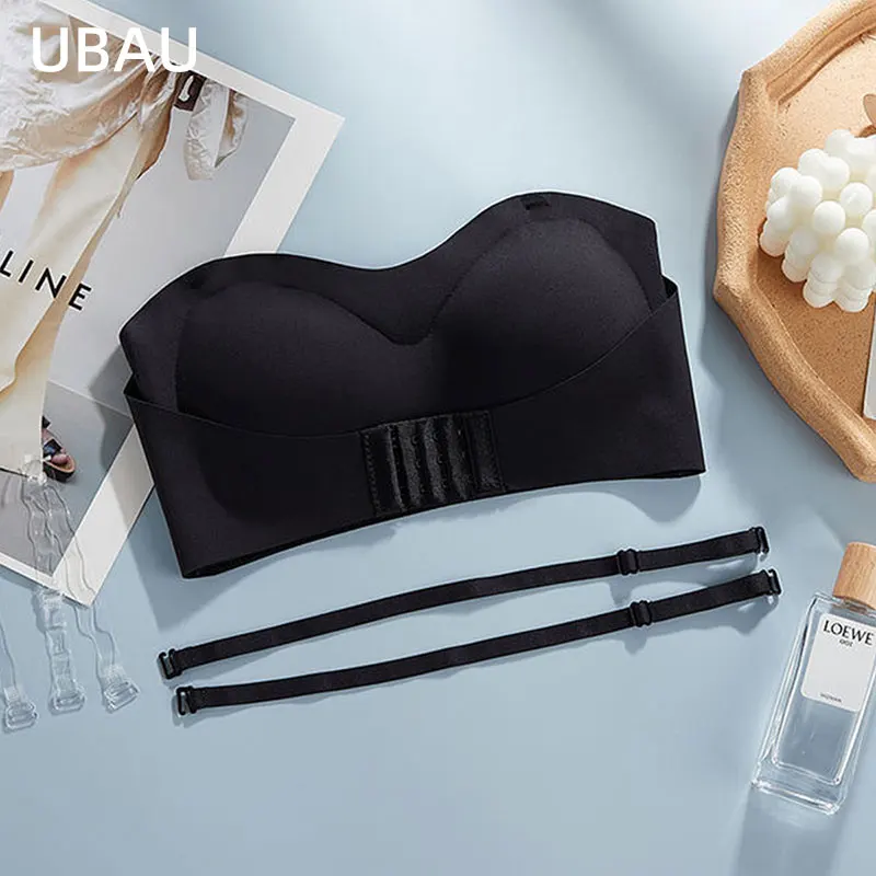 UBAU Sexy Strapless Bra Plus Size Ice Silk Push Up Bra Tops Girls Seamless Non Slip Underwear Invisible Bra Female Bralette