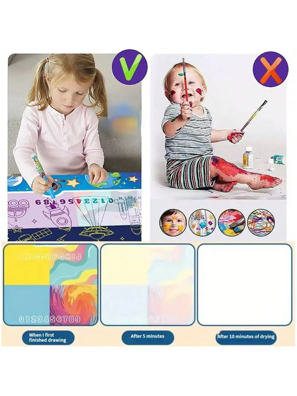 Tapete mágico doodle de água 100*80cm para crianças-tabuleiro de desenho impermeável reutilizável com canetas mágicas, brinquedo de arte educacional para crianças