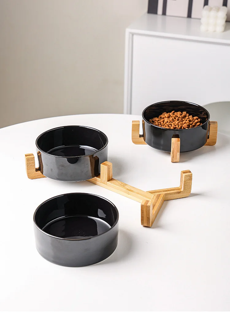 

Single Bowl Rack Pet Products Black Cat Bowl Ceramic Drinking Water Eating Food Preventing Tipping Over And Neck Protection