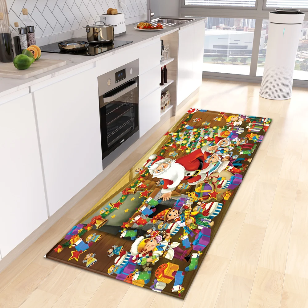 Christmas Kitchen Rug Entrance Doormat Balcony Living Room Decor Carpet House Bedroom Floor Hallway Bath Door Non-Slip Foot Mat