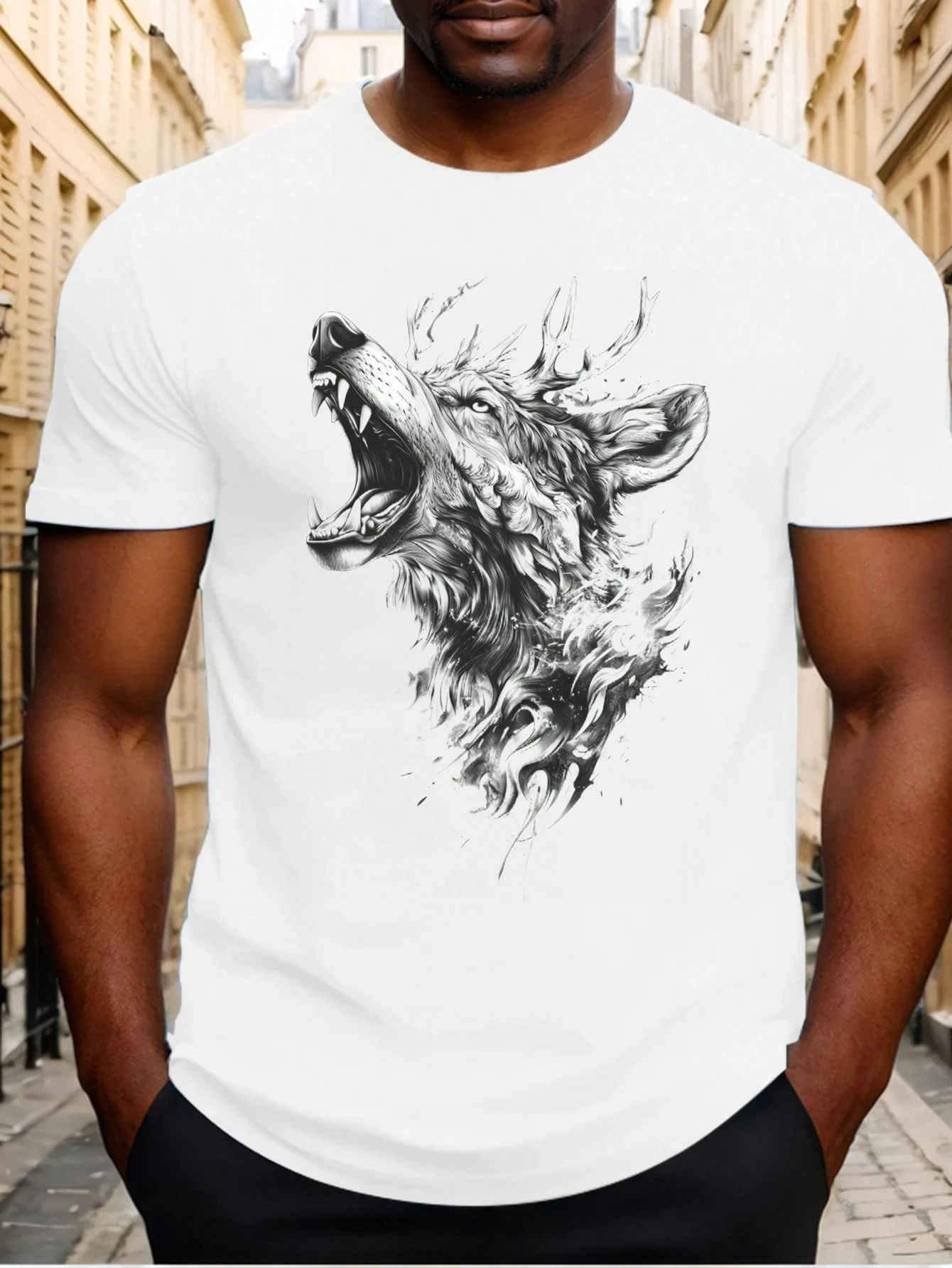 تي شيرت رجالي عصري ومستبد الذئب تي شيرت مطبوع مريح متعدد الاستخدامات للجنسين تنفس harajuku القطن الشارع الشهير