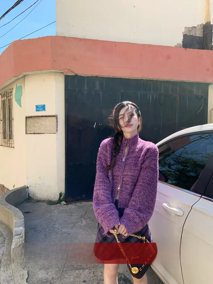 

Thiened Woolen Knitted Open Cardigan Women's Loose ort Outerwear Double Zipper Sweater Over-sized Autumn Winter Coat