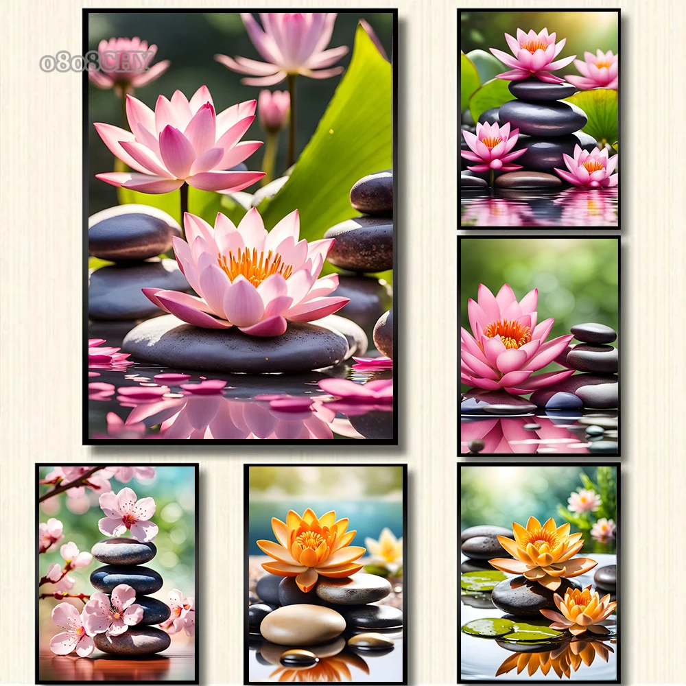 Spa Zen flor de cerezo lirio loto rosa lienzo impreso carteles arte pintura Fitness Yoga estudio pared arte decoración imágenes decoración del hogar