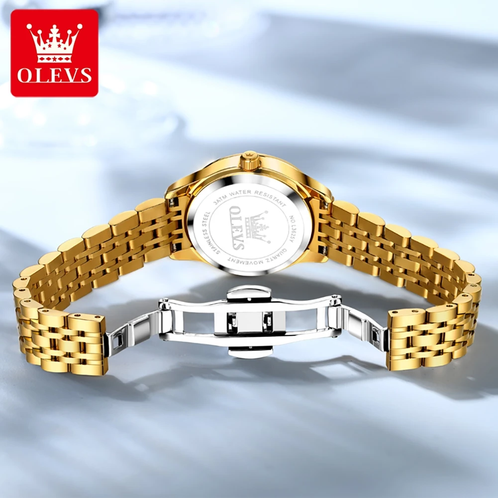 OLEVS 3625 Original Quartz Watch for Woman Diamond Dial Solid Steel Strap Waterproof Calendar Fashion Elegant Ladies Wristwatch