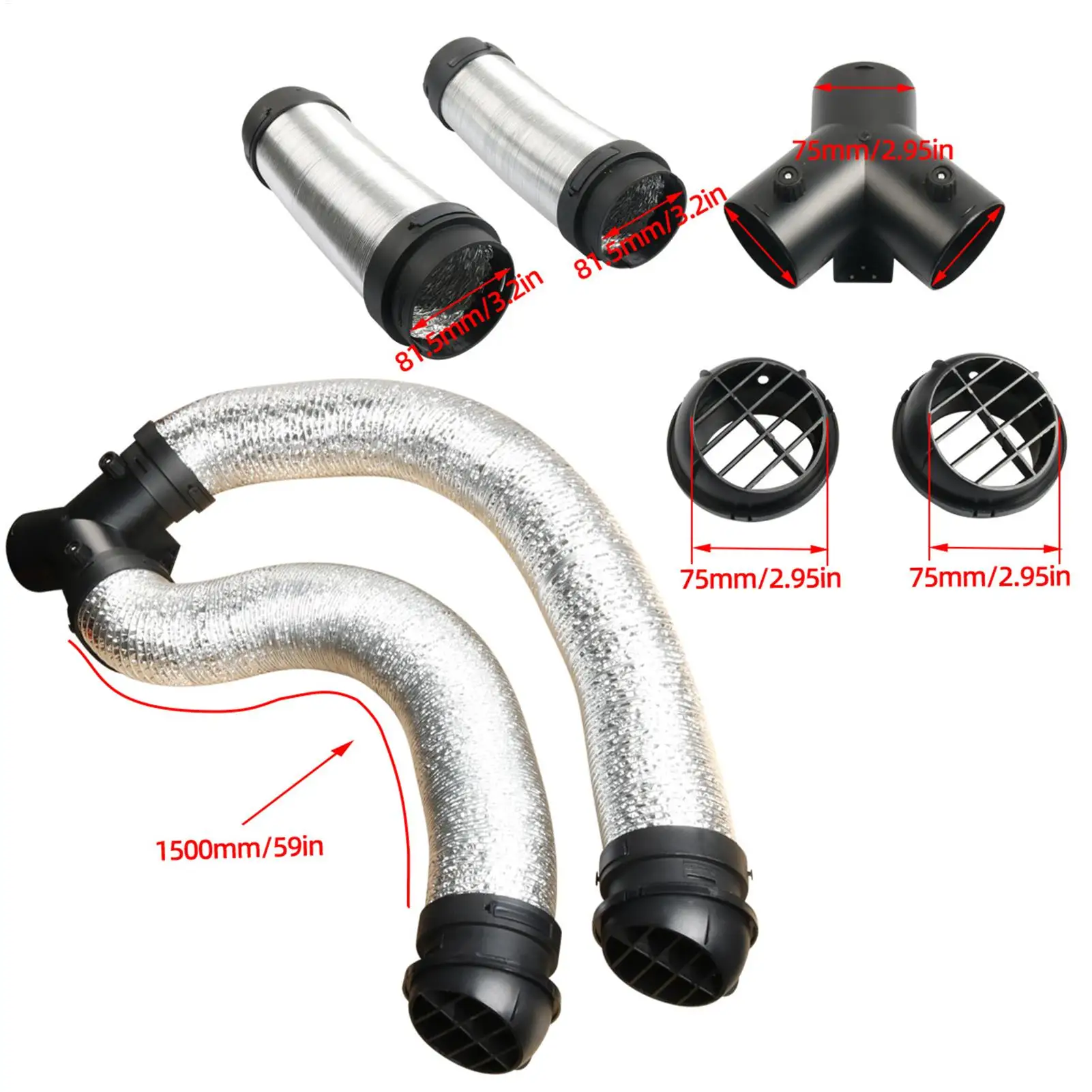 Dryer Vent Hose Y-Shaped Heater Exhaust Ducting HVAC Flexible Vent Hose For RV Van Trailer Truck HVAC Camper Garage Workshop