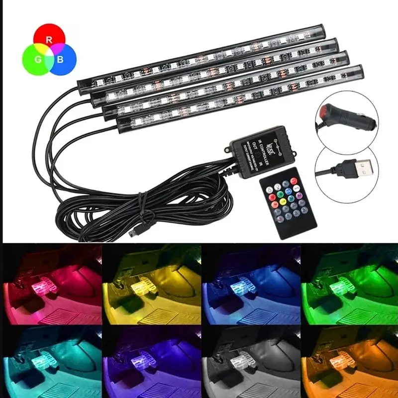 Lumières d'ambiance universelles RGB pour voiture, bande LED, lampes d'ambiance intérieures, 8 couleurs décoratives tout-terrain, 4x4 SUV, accessoires automobiles