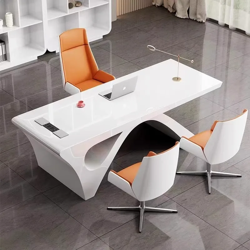 Escritorio de oficina ejecutiva de gerente blanco, escritorio de oficina ejecutivo de lujo grande y fuerte de madera, muebles modernos y baratos para espacios pequeños