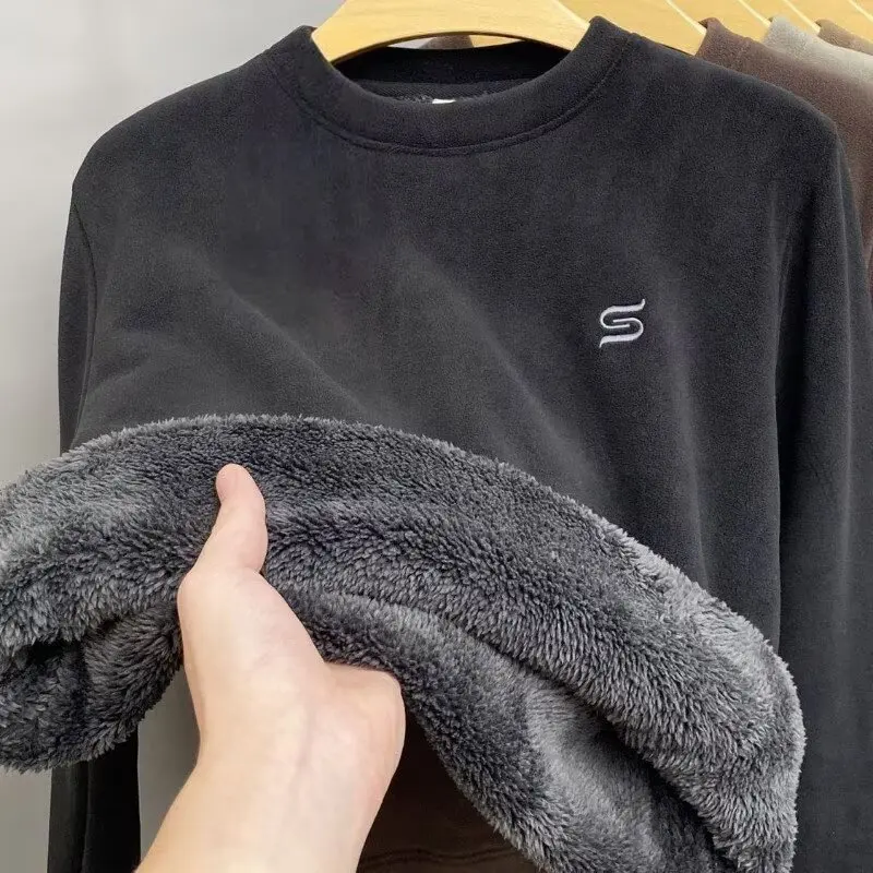 Women's round Neck Oversized Fleece Lined Embroidered Sweatshirt Thick Warm Hoodie Casual Style Polyester Fabric Zipper Pocket