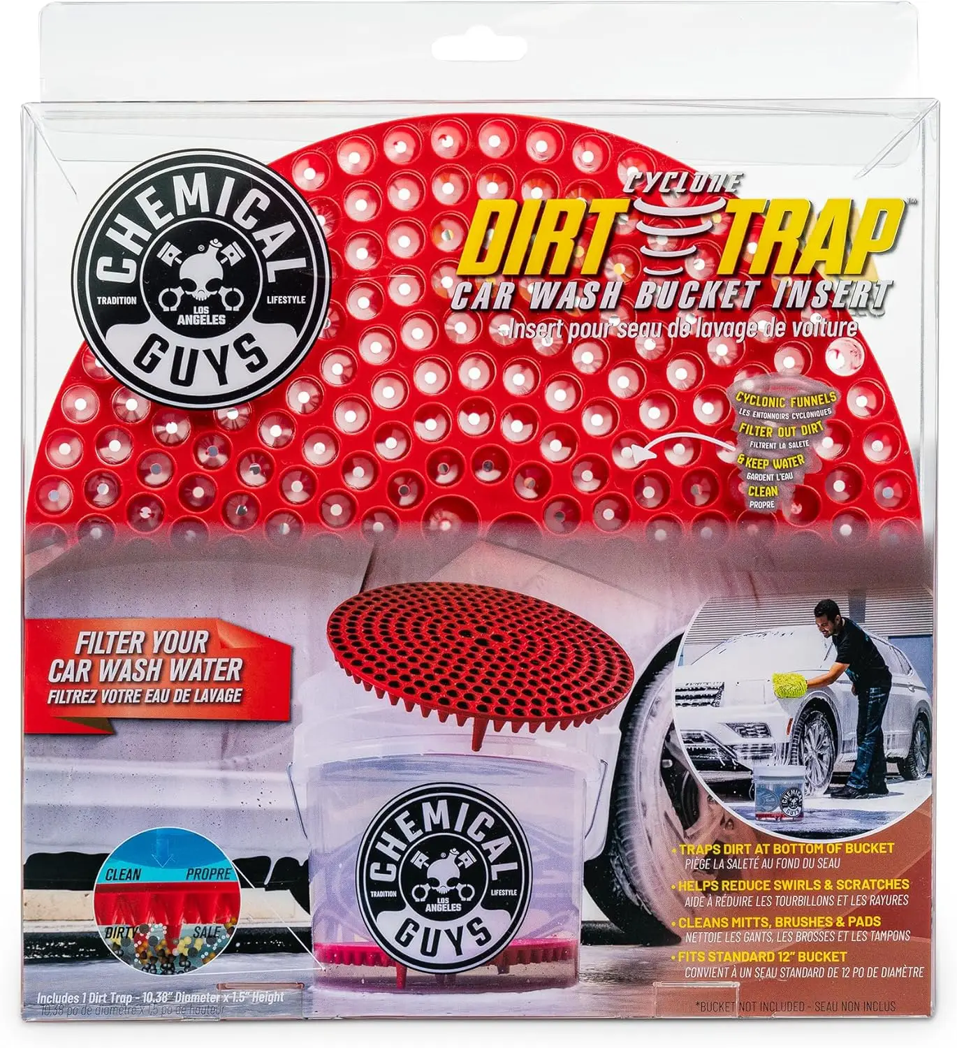 

Cyclone Dirt Trap Car Wash Bucket Insert - Removes Dirt & Debris, 12" Red, for Cars Trucks SUVs