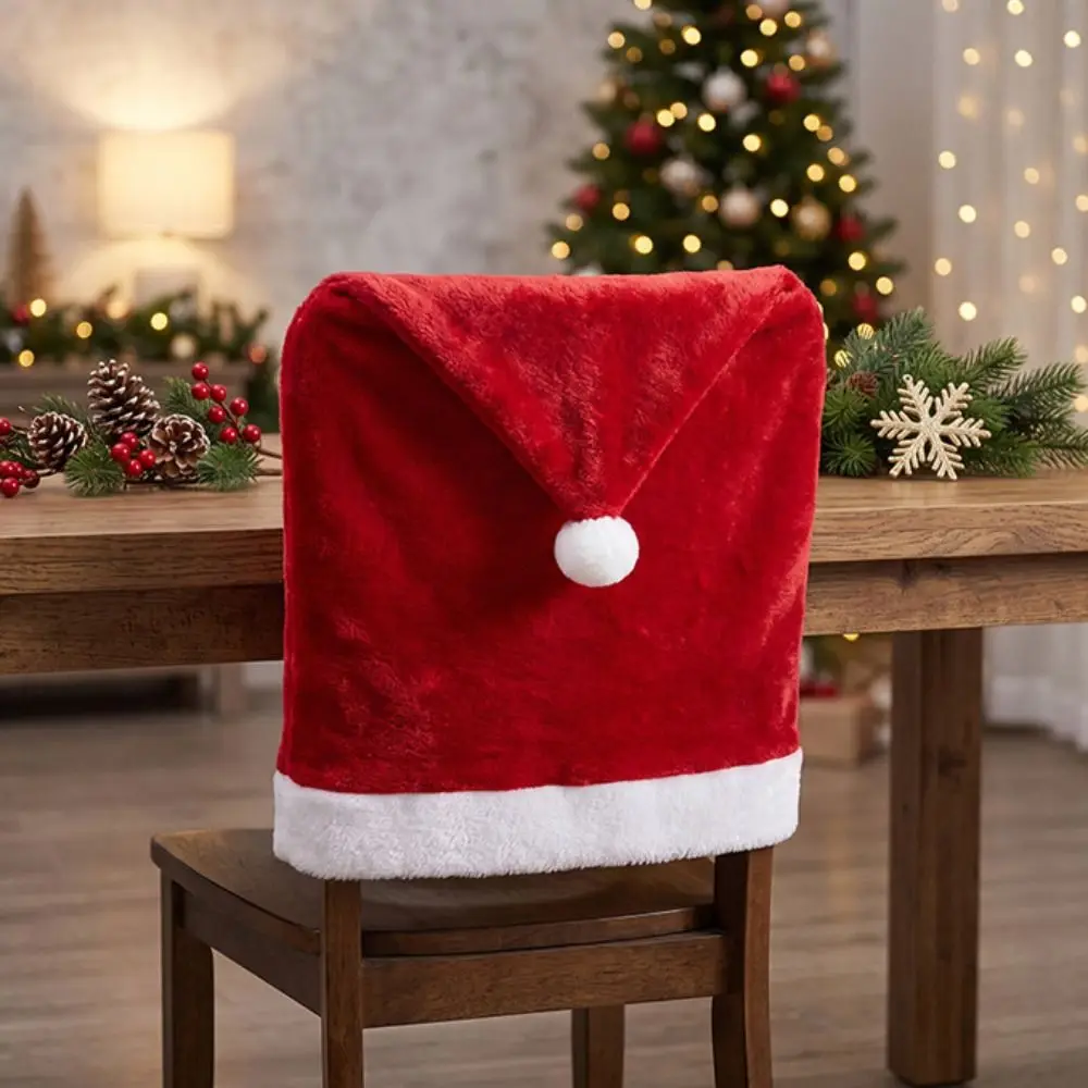 Cartoon Christmas Chair Covers Removable Comfortable Xmas Dinner Chair Seat Cover Christmas Hat Santa Hat Red Chair Back Cover
