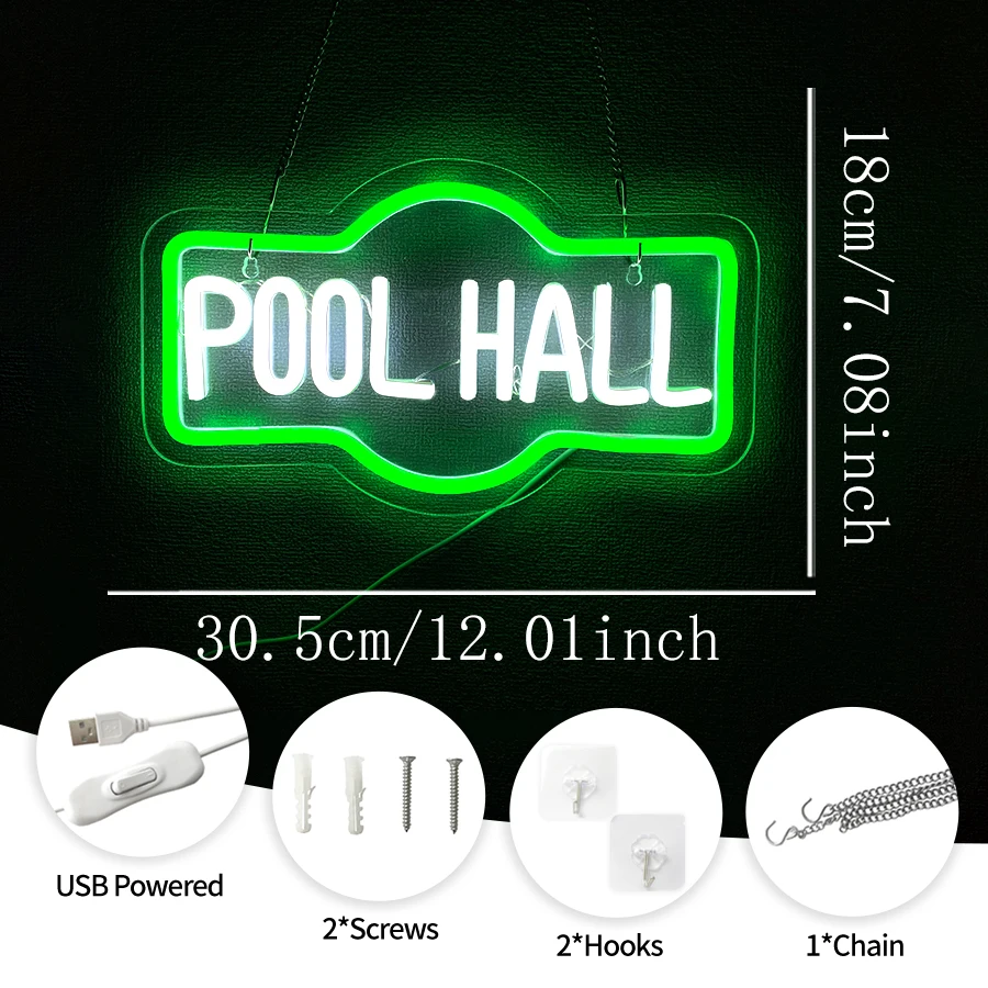 Pool Hall Led Neon Sign, Billiards Hall, Game Room, Bar, Basement And Man Cave Wall Decor, Billiards Theme Signboard Lamp.