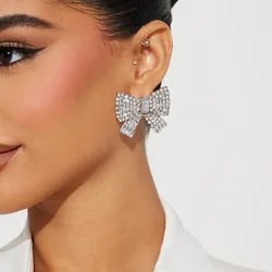 Stonefans Bow Earrings Y2k 2024 Trending Rhinestone Piercing Jewelry Accessories Fashion New Christmas Gift Decoration for Women