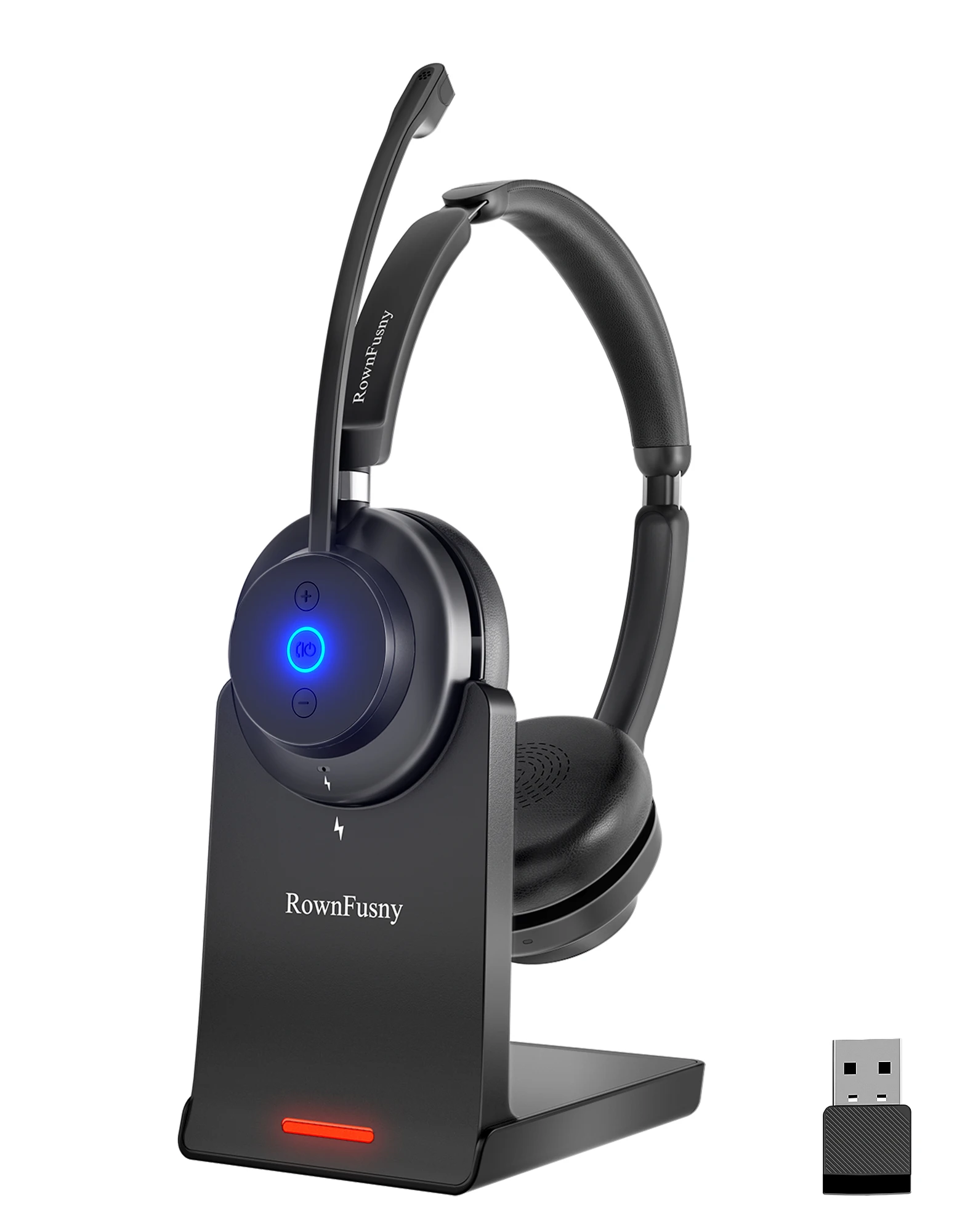 Rownfusny Kabelloses Headset mit Mikrofon für Arbeit Bluetooth Over-Ear-Kopfhörer USB-Dongle für Computer/Remote-Arbeit/Callcenter – Detail 15
