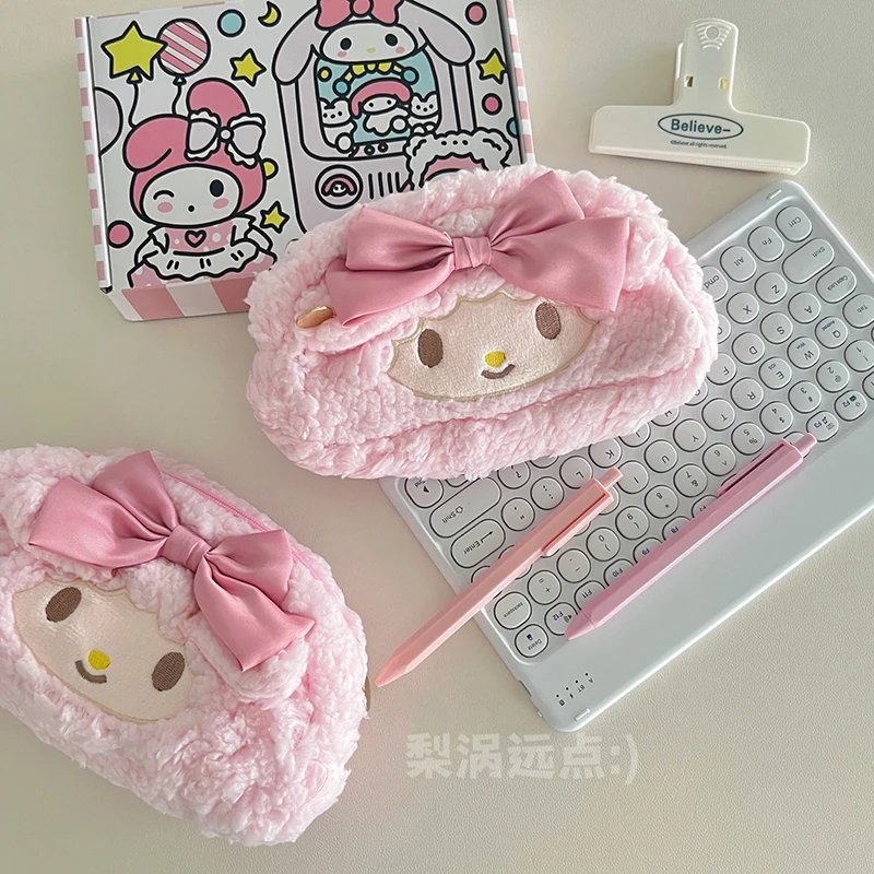 Bolsa de maquillaje de felpa Kawaii My Melody Sanrios, estuche de lápices de almacenamiento de papelería para estudiantes de Anime, dibujos animados dulces, regalos de Festival para niñas