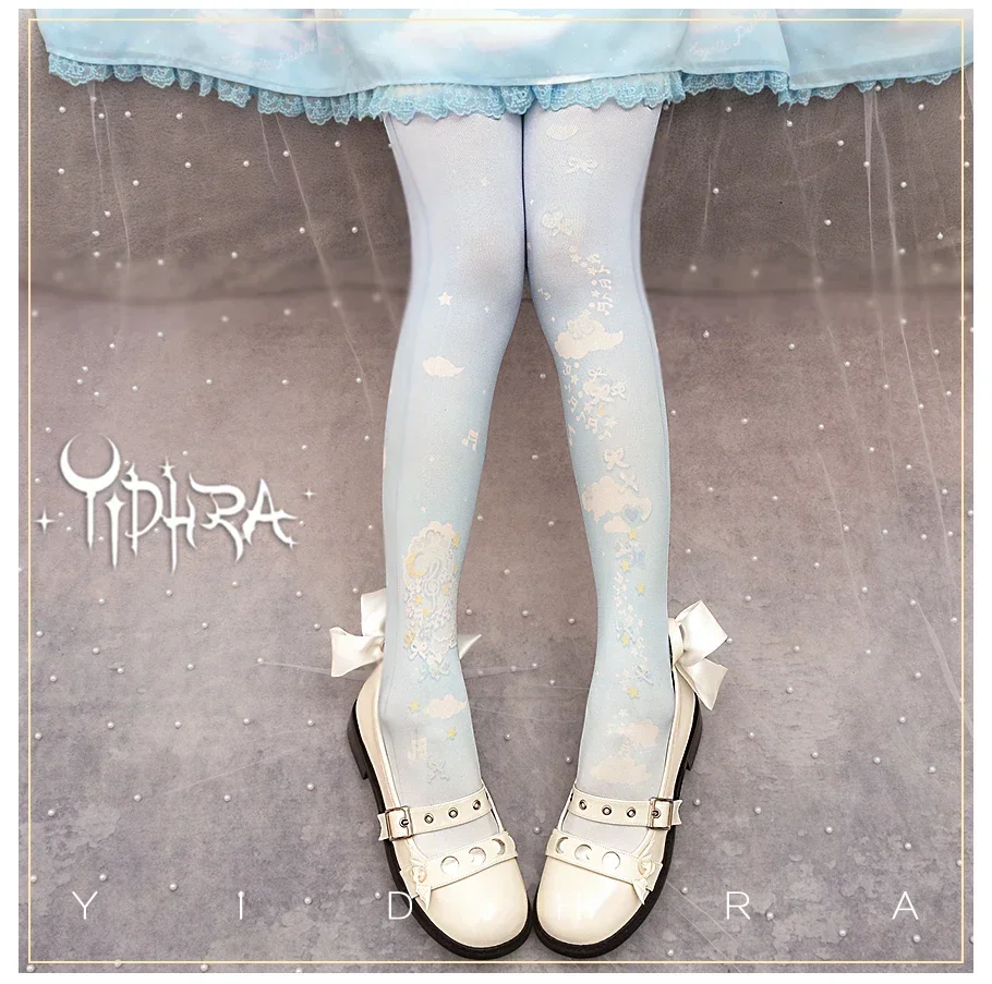 Printed Women's Pantyhose High Quality Sweet Lolita Tights by Yidhra ~ Floating Clouds