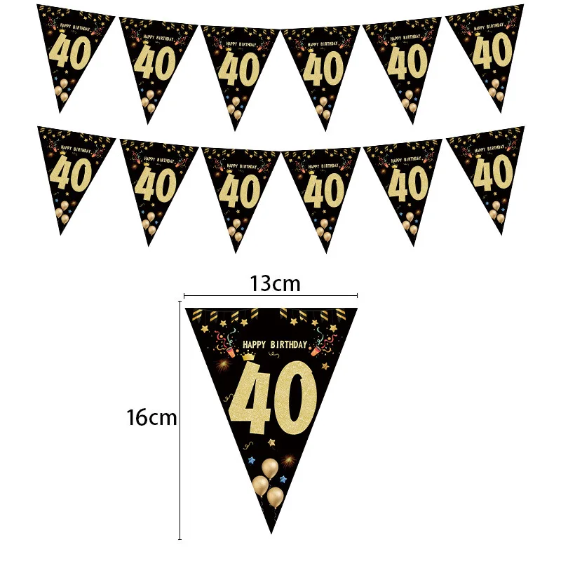18 21 30 40 Year Happy Birthday Paper Banners Birthday Party Decorations Adult Black Gold Anniversary Party Supplies Photo Props