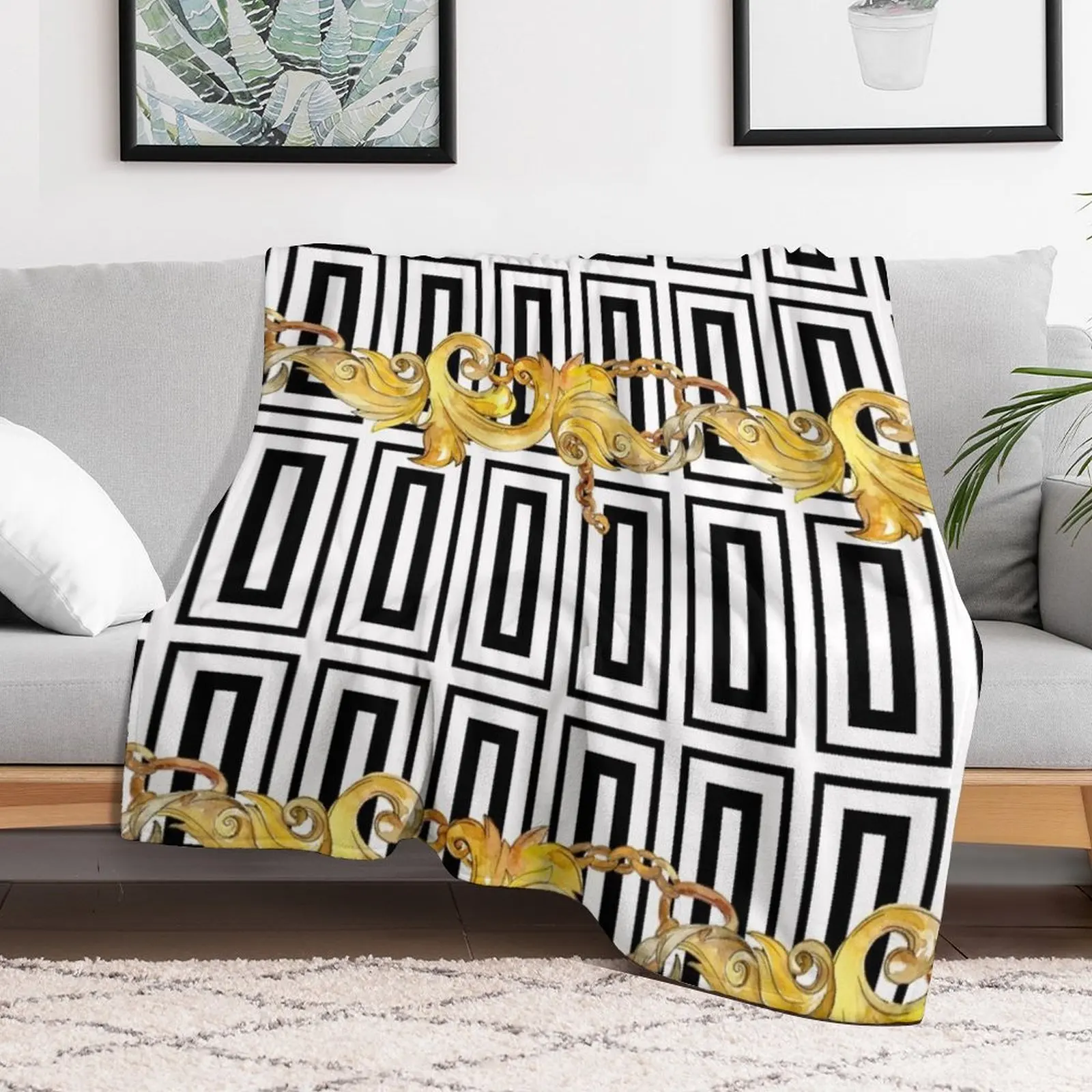 

Watercolor golden luxurious chains ornamental design Throw Blanket heavy to sleep For Sofa Thin Soft Plaid Blankets