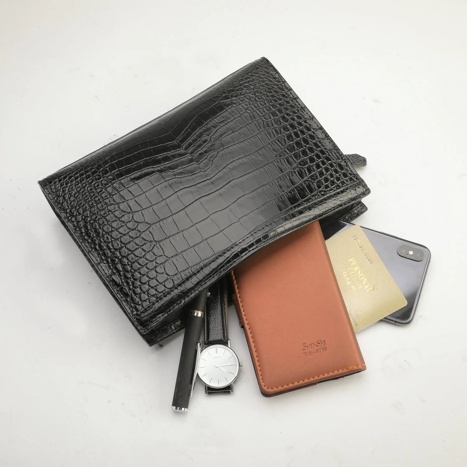 

2025 New Crocodile Leather Men's Clutch Bag Fashion Genuine Leather Business Envelope Bag Large Capacity Clutch Wallets 45