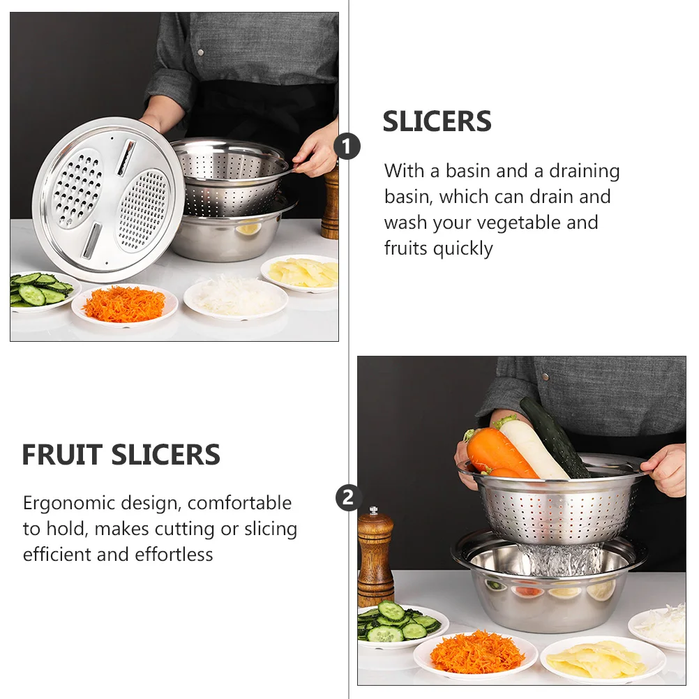 

Multifunction Stainless Slicer Slicers For Vegetables Basin Premium Vegetable Fruit Grater Slicer Drainer Kitchen Gadget