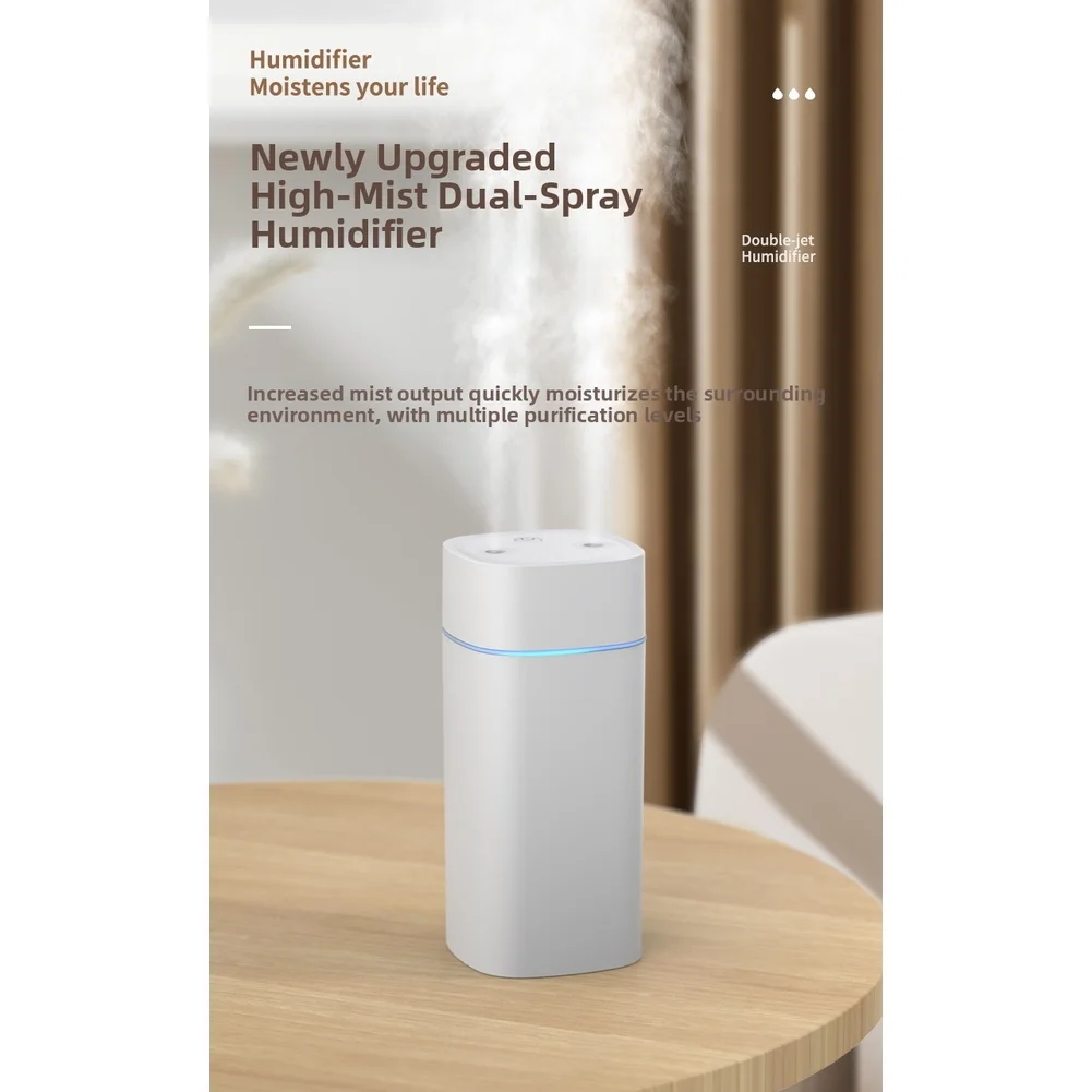 600ml Double Nozzle Quiet Humidifier USB Powered Large Mist Aromatherapy Diffuser With Colorful Light For Car Home Office Room