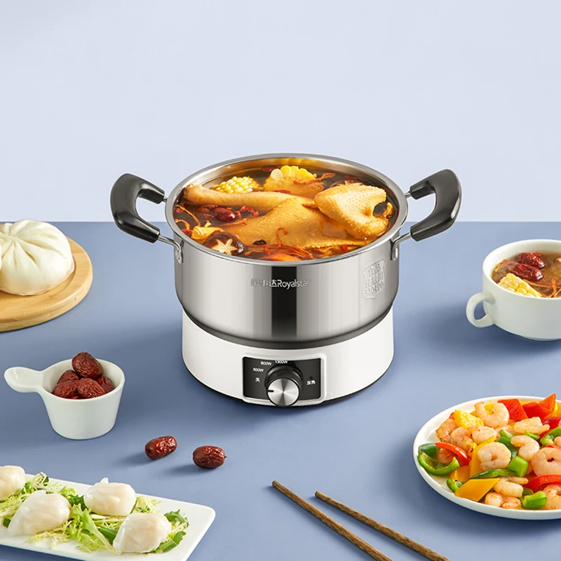 

Food Warmer Hot Pot Electric Cooker Meat Noodle Stainless Steel Chinese Hot Pot Ramen Soup Vegetable Fondue Chinoise Cookware