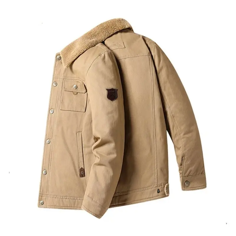 الرجال الشتاء جلد الخراف القطن وسادة مبطنة سميكة الصوف القطن الخالص ملابس العمل العسكرية فضفاضة في الهواء الطلق حجم كبير الملابس #2