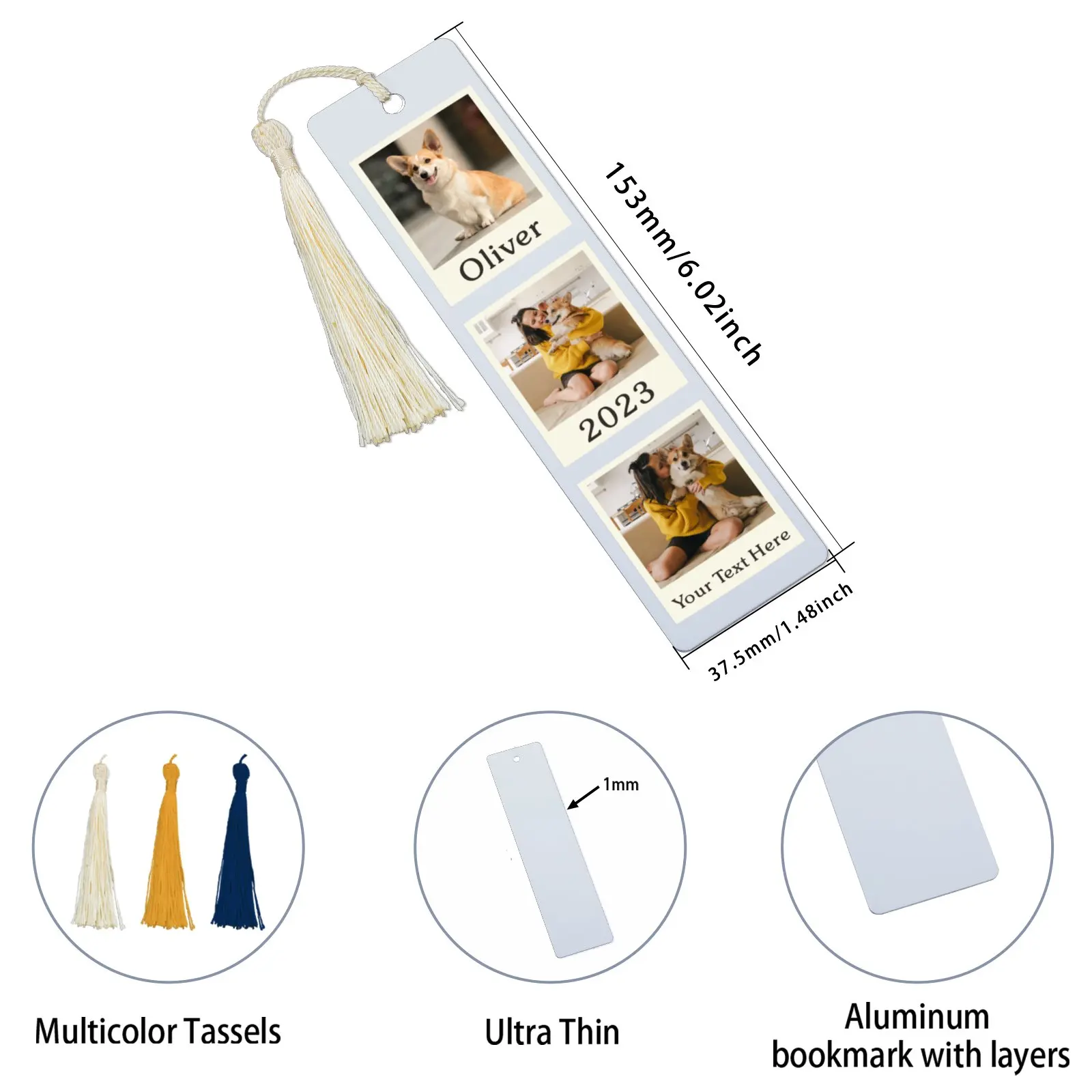 Personalised 3 Photo Bookmark with Tassel Pet Lover Gift for Him Her Custom Dog Picture Reading Book Mark Creative Birthday Gift