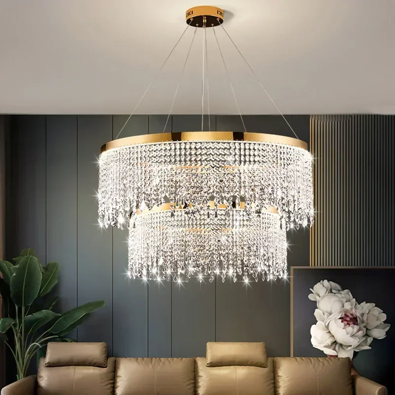 Nordic Led Luster Pendant Lights Luxury Crystal Chandelier for Living Dining Room Circle Hanging Lamp Home Decor Fixture