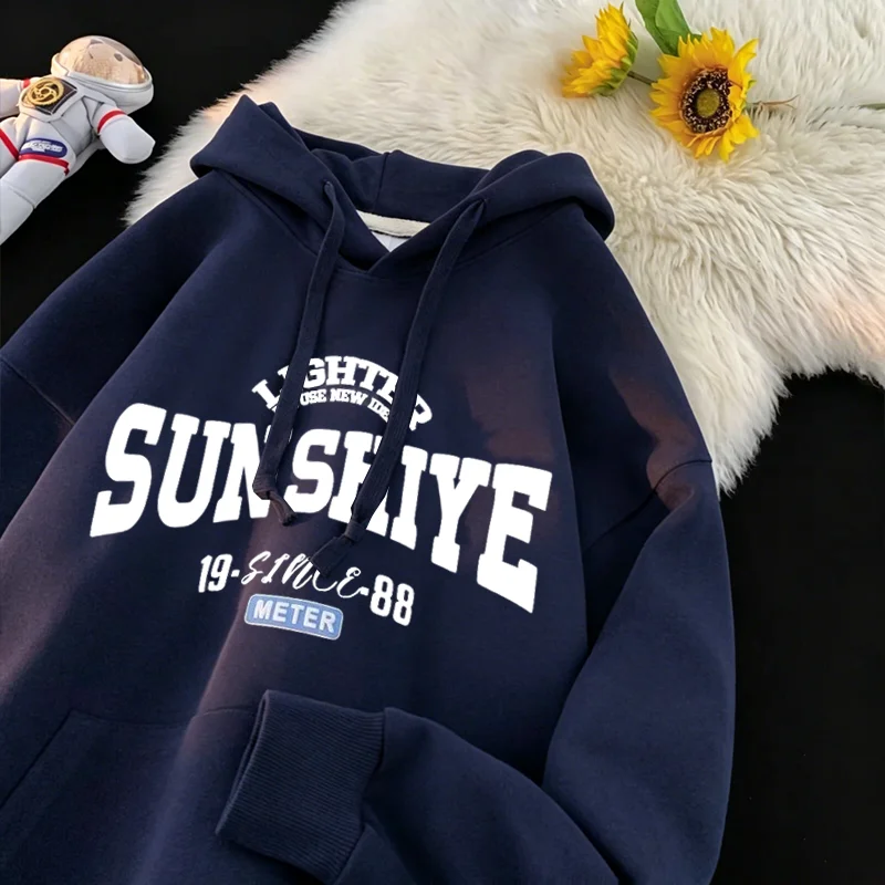 Unisex Vintage Kapuzenpullover mit Buchstabenprint, Oversized Loose Pullover Sweatshirt, Herbst Winter Casual Streetwear Kapuzenoberteil – Detail 4
