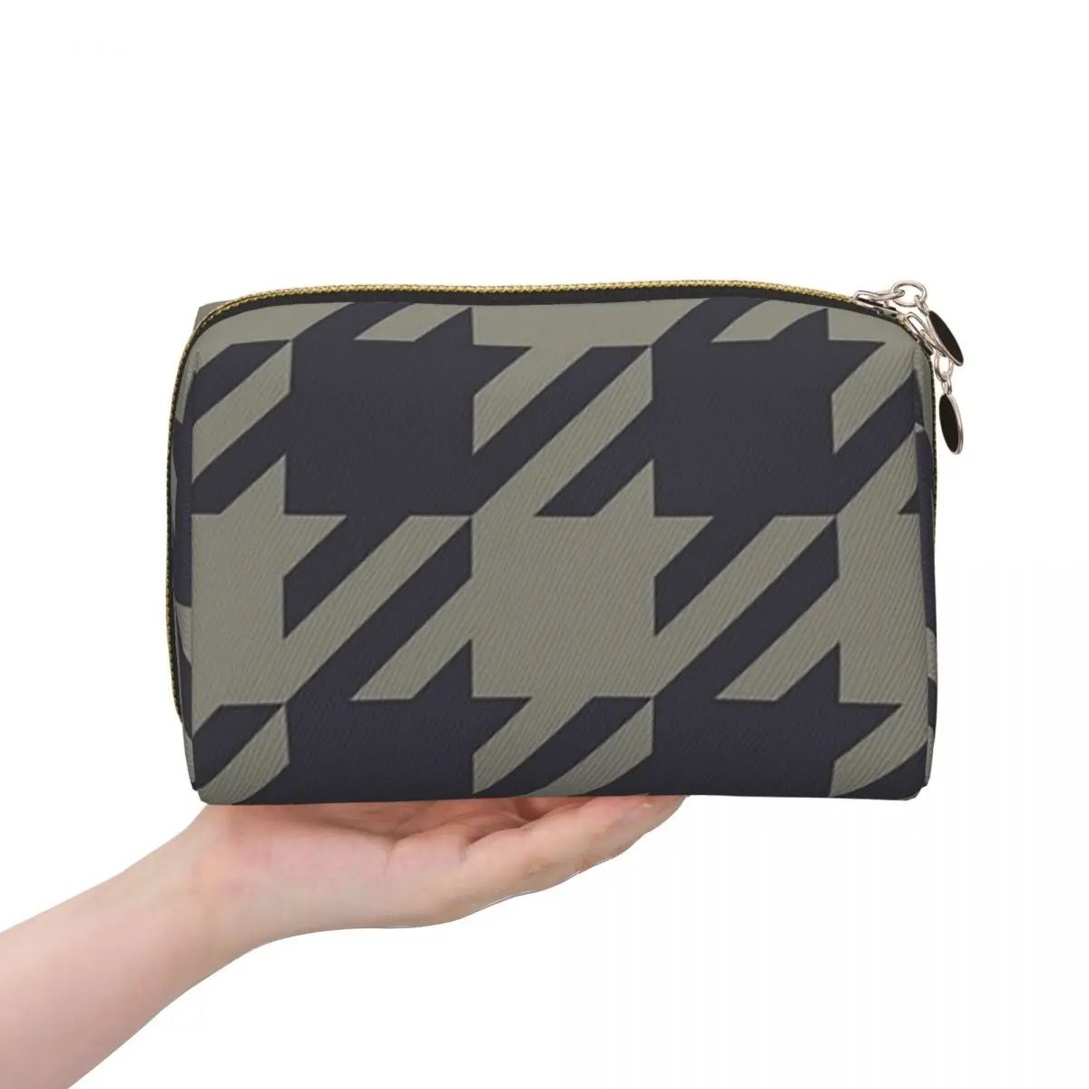 

Винтажный компас с узором «гусиные лапки», серая женская косметичка, дорожный органайзер для макияжа, сумка для хранения туалетных принадлежностей, Dopp Kit Box