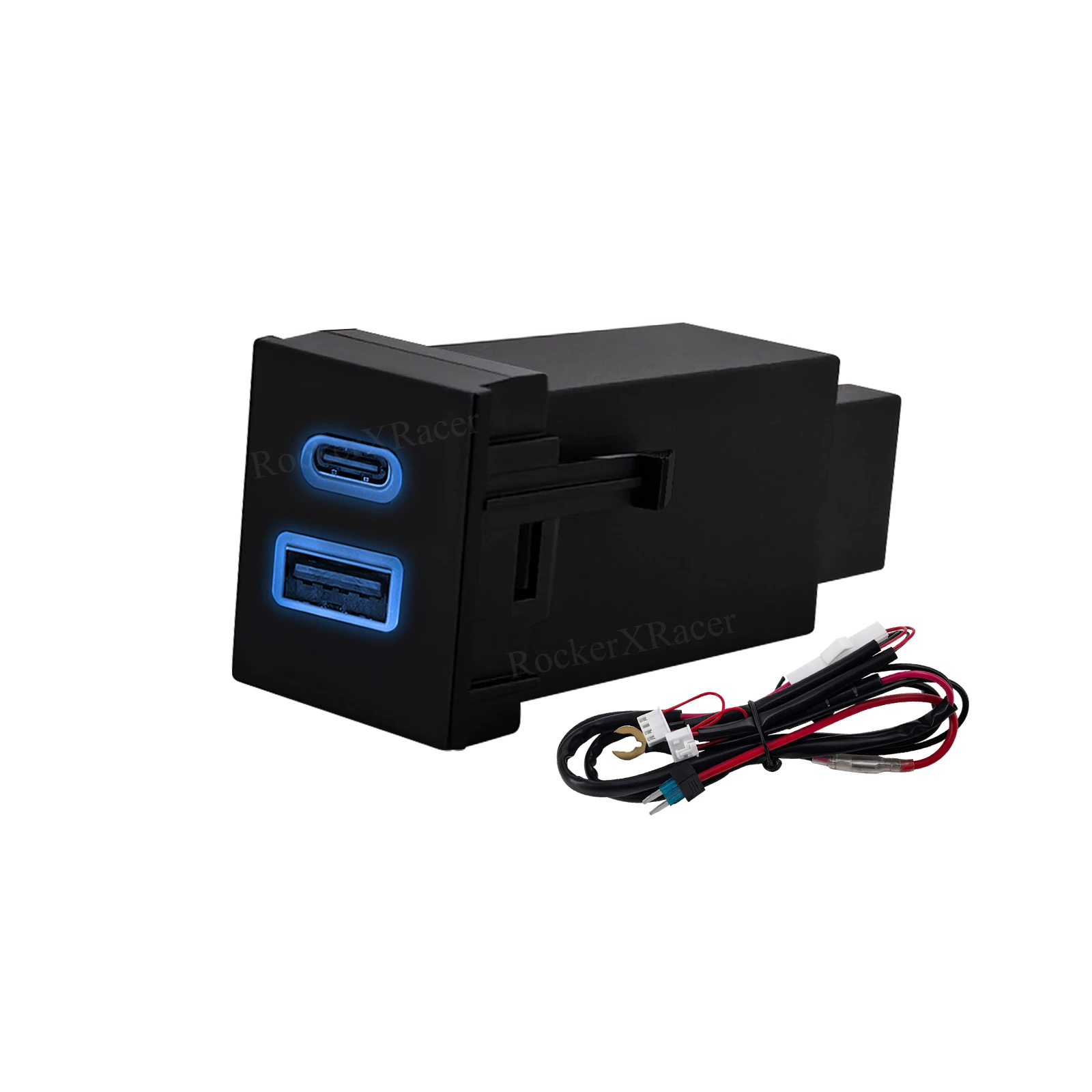 Car USB Charger PD Type-C Blue LED Push Button Power Adapter For Toyota RAV4 Corolla Cross Sequoia Prius C-HR Tundra