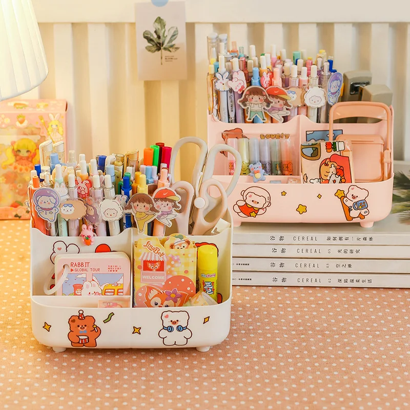 

Kawaii Desktop Pen Holder Large-capacity Cute Stationery Storage Box Creative Cartoon Pencil Holder Ins Desk Organizer for Girls